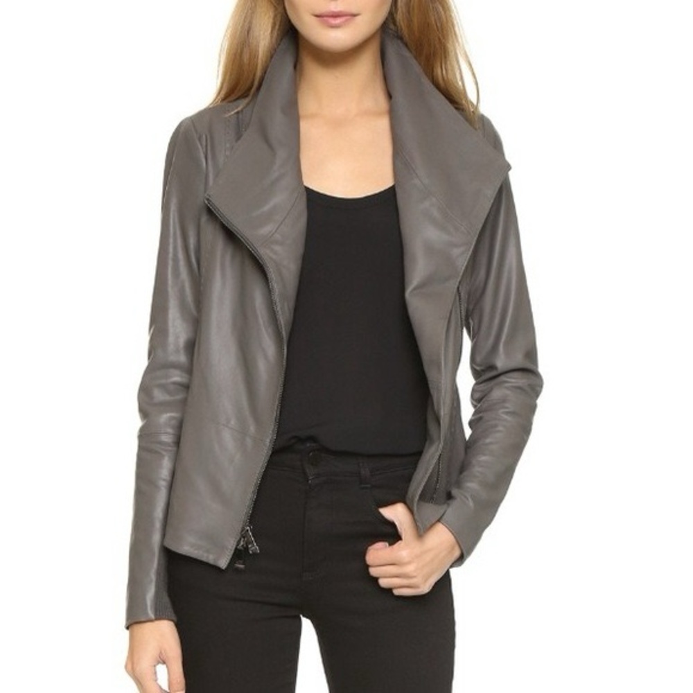 Vince Gray Lambskin Leather Jacket